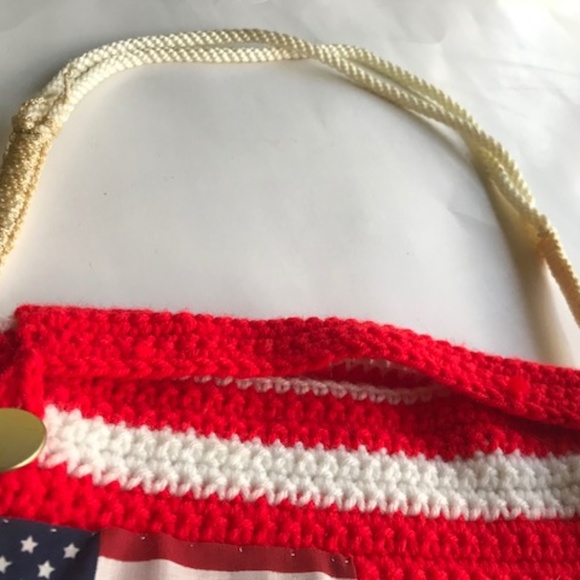 Handmade Patriotic Handbag Crochet Macrame VTG - Picture 4 of 8